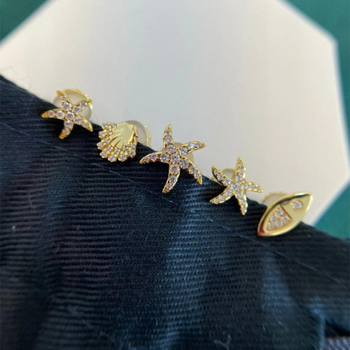 APM MONACO耳釘 五顆組合耳環 星星也在樹棕鳥趣味耳釘 925純銀耳釘 鑲晶鑽耳釘 氣質時尚耳環 設計感輕奢耳釘