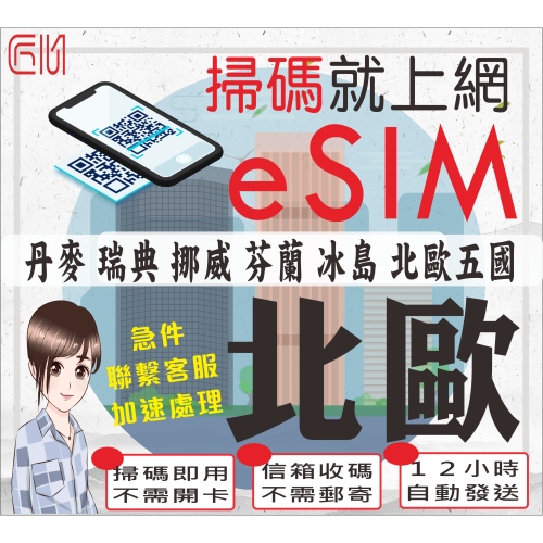 ├匠心_eSIM┤北歐５國 歐洲網卡 免開卡 吃到飽 瑞典 芬蘭 丹麥 挪威 冰島 歐洲上網卡 歐洲sim 歐洲sim卡