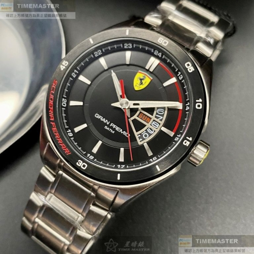 FERRARI:手錶,型號:FE00071,男錶46mm黑錶殼黑色錶面精鋼錶帶款