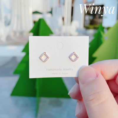 【Winya 韓國飾品 現貨 】正韓 小 菱形 細鑽 耳環 925銀針 耳夾 耳環