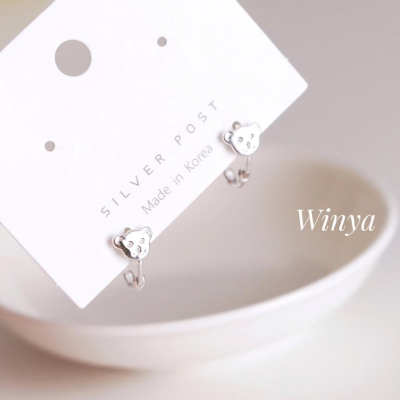 【Winya 韓國飾品 現貨 】正韓 全純銀 小熊 耳扣 耳環