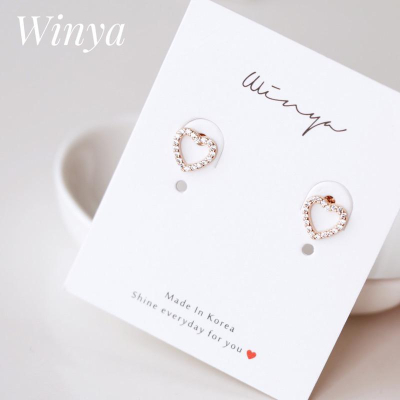 【Winya 韓國飾品 現貨 】正韓 滿鑽簍空愛心耳環 水鑽 愛心簍空 夾式耳環
