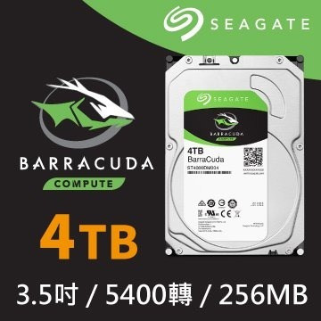 Seagate BarraCuda新梭魚 3.5吋 4TB 256M 桌上型硬碟 (ST4000DM004)