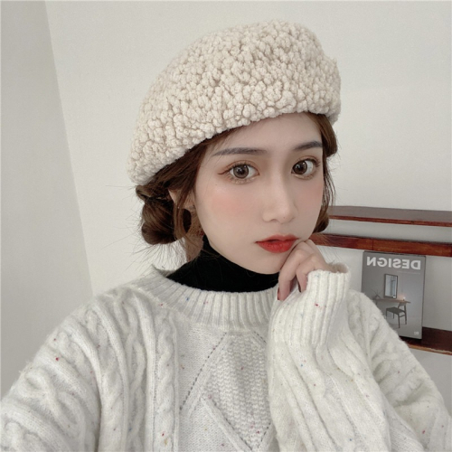 羊羔絨南瓜甜美可愛蓓蕾帽復古文藝貝雷帽帽少女時尚百搭秋冬