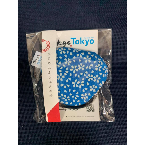 全新日本原裝進口二葉苑手染絲綢布Gamaguchi小白櫻花青色零錢包紀念小物交換禮物