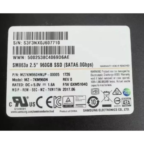 Samsung SM863a 960GB 企業級 2.5＂ Serial ATA III SSD