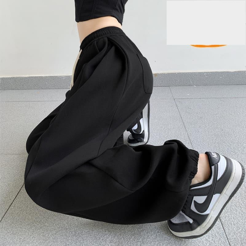 美式束腳運動褲女春秋2025新款高腰寬鬆顯瘦哈倫褲直筒休閒棉褲子