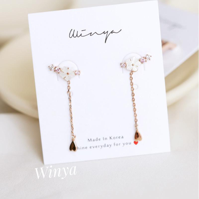 【Winya 韓國飾品 現貨 】正韓 優雅 梅花 垂墜耳環 耳針 耳夾 夾式耳環