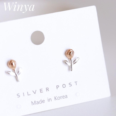 【Winya 韓國飾品 現貨 】正韓 全純銀 鬱金香 耳環 耳針 耳夾