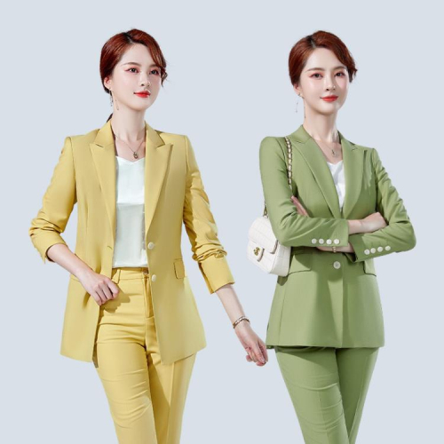 小香風女西裝炸街范芒果黃色黃綠色灰藍色西服黑色藍色正裝西裝男