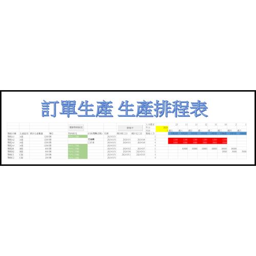 Excel 程式 生產排程表 訂單生產/排班表