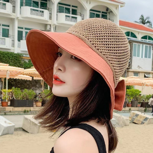 現貨❤️時尚拚色蝴蝶結草帽 拚色草帽 蝴蝶結草帽 草帽 夏天草帽 帽子 女生帽子 時尚草帽 遮陽帽 拚色帽 沙灘帽