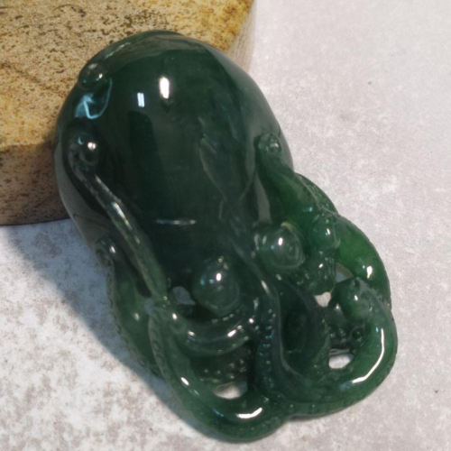 ?八方進財?天然緬甸玉 A貨 翡翠 冰藍水 魷魚 八爪魚 章魚 現貨特價【92jade 遇見善緣】翡翠章魚 章魚哥