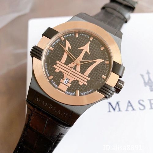 MASERATI玫瑰金黑色皮帶錶 防水計時手錶男 大直徑男錶 瑪莎拉蒂手錶 經典大三叉男生手錶 R8851108032