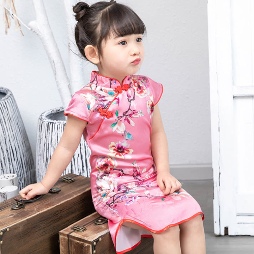 寶貝童裝夏季女童真絲旗袍中大童連身裙桑蠶絲綢兒童中式漢服寶寶復古唐裝