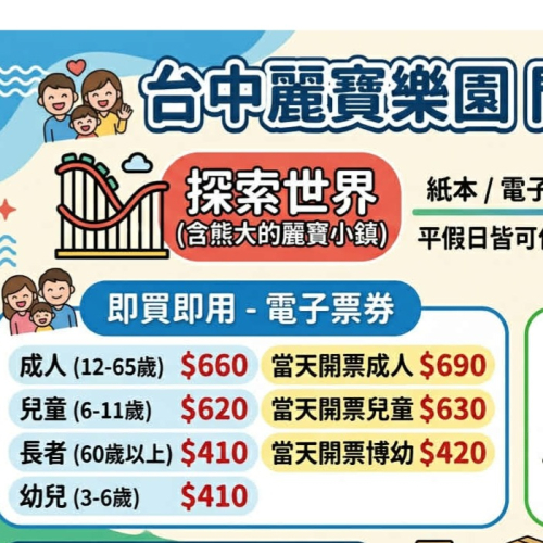 歡樂GO台中麗寶樂園 探索樂園/馬拉灣不分平假日皆可使用