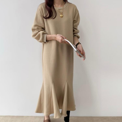 DearGod正韓女裝韓國chic秋冬名媛氣質減齡寬松長款過膝加絨衛衣連身裙魚尾裙女