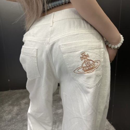 Vivienne Westwood 牛仔褲，顯瘦百搭！星球刺繡牛仔褲，闊腿直筒顯瘦長褲，百搭款，高質感牛仔材質，立體星球