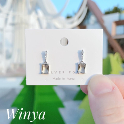 【Winya 韓國飾品 現貨 】正韓 優雅 透明 灰 垂墜耳環 925銀針 耳夾 耳環