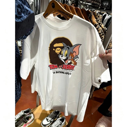 85週年限定#【跑量福利】BApe x 貓和老鼠聯名款 猿人字母印花 短袖T恤 男女同款