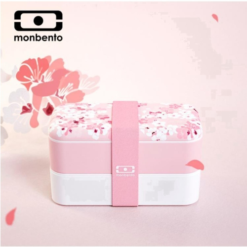 法國〔MONBENTO〕原創雙層便當盒- 櫻花粉 1000ml食物儲存盒 餐盒
