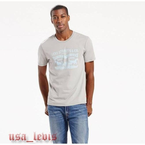 【美國Levis專賣】Levis 2 Horse Tee 雙馬標LOGO男款短袖T恤 灰色天空藍字M號現貨 短袖T恤