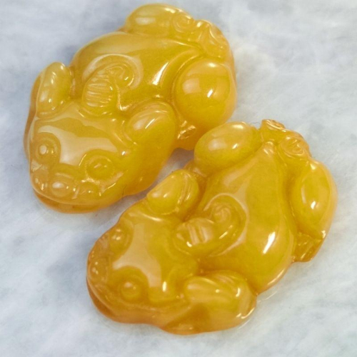 ?招財納福?天然緬甸玉A貨翡翠 黃翡 小貔貅 一對 附證書 現貨特價【92jade遇見善緣】翡翠貔貅 diy手工飾品配件
