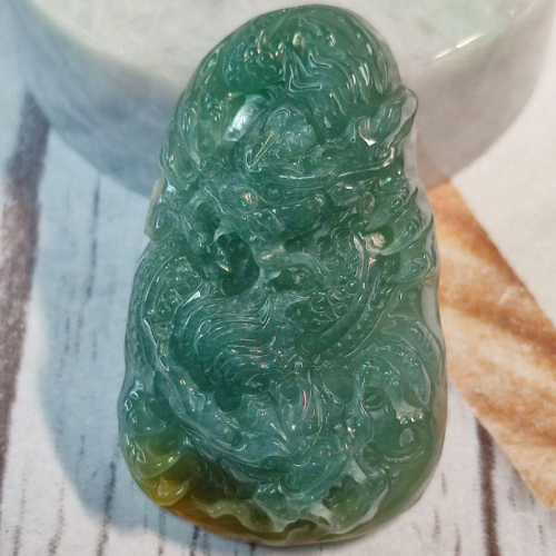 ?好事成雙?天然瓜地馬拉玉 A貨 翡翠 黃加藍 雙彩 雙龍 二龍騰飛 龍牌 玉龍牌 現貨特價【92jade 遇見善緣】