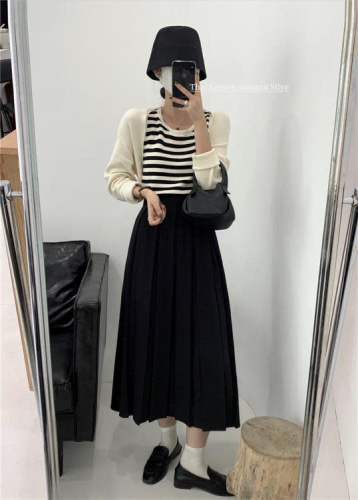 DearGod正韓女裝THE LEMON高腰顯瘦百褶裙女2022早秋新款正韓寬松學院風半身裙ins