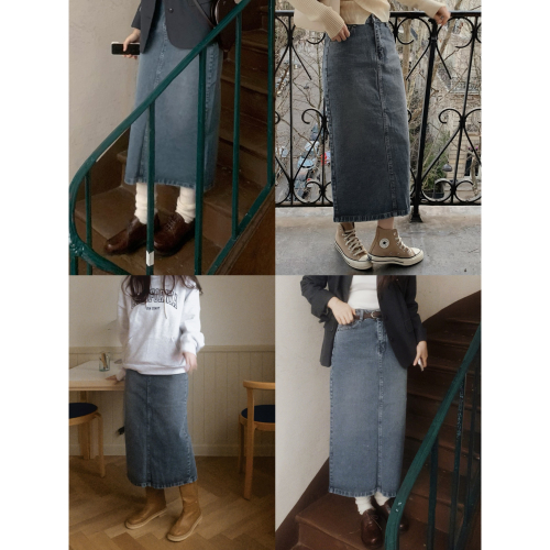 正韓製復古霧藍丹寧長裙 skirt ( slowand ) 牛仔裙 裙子