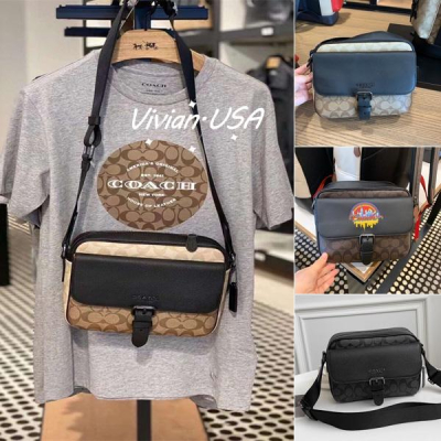 vivian美國代購✨正品 coach 男士單肩包斜挎包 郵差包相機包 側背包 C6080 男包