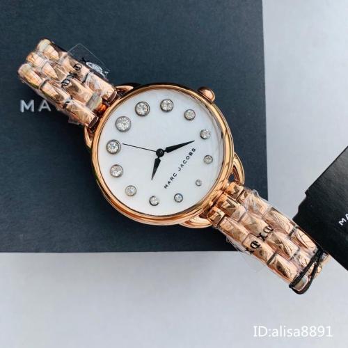 MARC JACOBS手錶 女生手錶石英錶 玫瑰金色鋼帶錶 鑲鑽貝母面防水手錶 MJ手錶 百搭通勤精品錶MJ3515