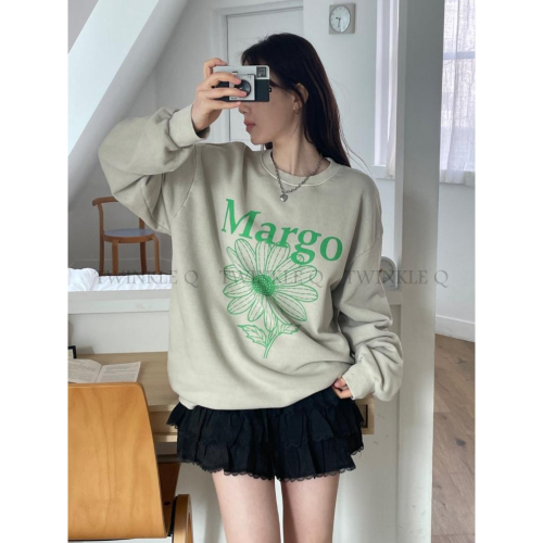 ?TwinkleQ韓國代購BUY好物-預購✈️正韓?? 大學t 字母 花朵印花 水洗t 長袖上衣 寬鬆上衣 長t 大學踢