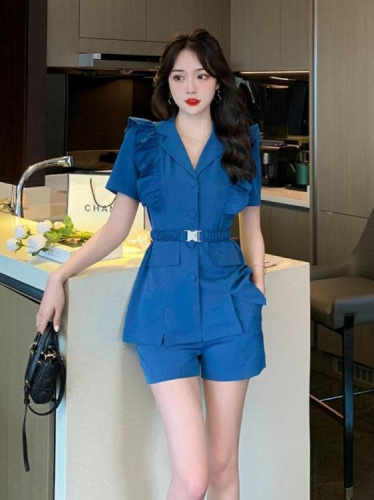 DearGod正韓女裝名媛兩件套2022年夏季新款氣質顯瘦收腰西服上衣 短褲時尚套裝女