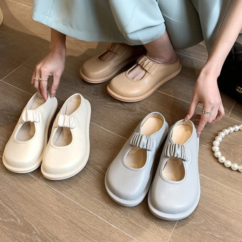 拖鞋 女2023新款女鞋夏英倫方頭包頭半拖女式松緊套腳涼女