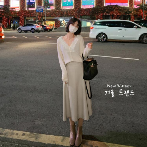 DearGod正韓女裝法兒家 韓國定制a字傘裙啞光PU皮長裙子洋裝高腰冬天配毛衣半身裙女冬