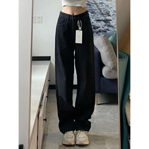 復古高腰顯瘦牛仔褲女春夏季寬松闊腿褲2022新款大碼直筒拖地長褲