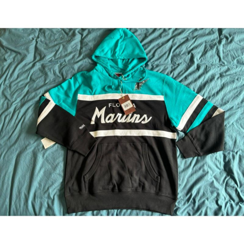 【I7】M&N佛里達州馬林魚Florida Marlins Vintage Hoodie復古帽T SZ L