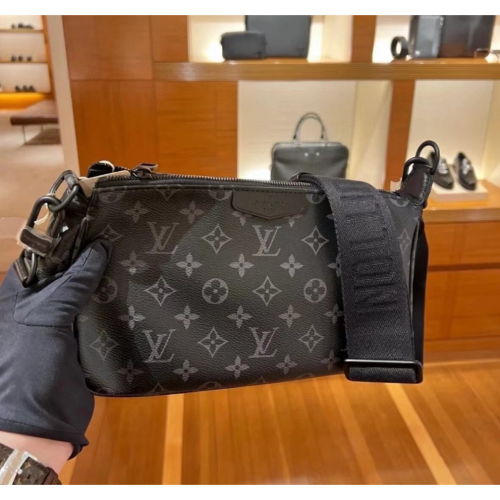 幾乎全新LV 黑灰老花Pochette Accessoire XL斜背包 M11741
