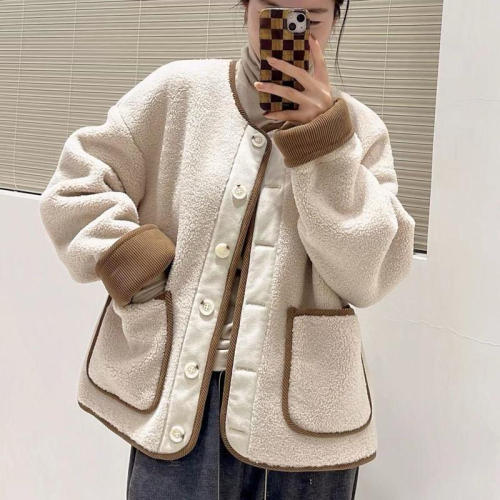 ????｜實拍*冬❄️拼接韓版寬松保暖羊羔毛外套♡預購