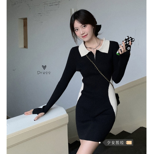 辣妹針織連衣裙女早春新款修身設計感內搭打底包臀裙裙子秋冬