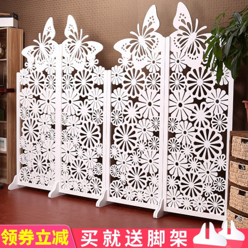 屏風隔斷簡約現代玄關時尚客廳白色雕花折疊阻斷櫥窗背景鏤空酒店
